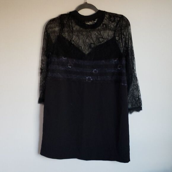 𝅺ZARA Lace Mini Dress black and navy size medium - Picture 8 of 9